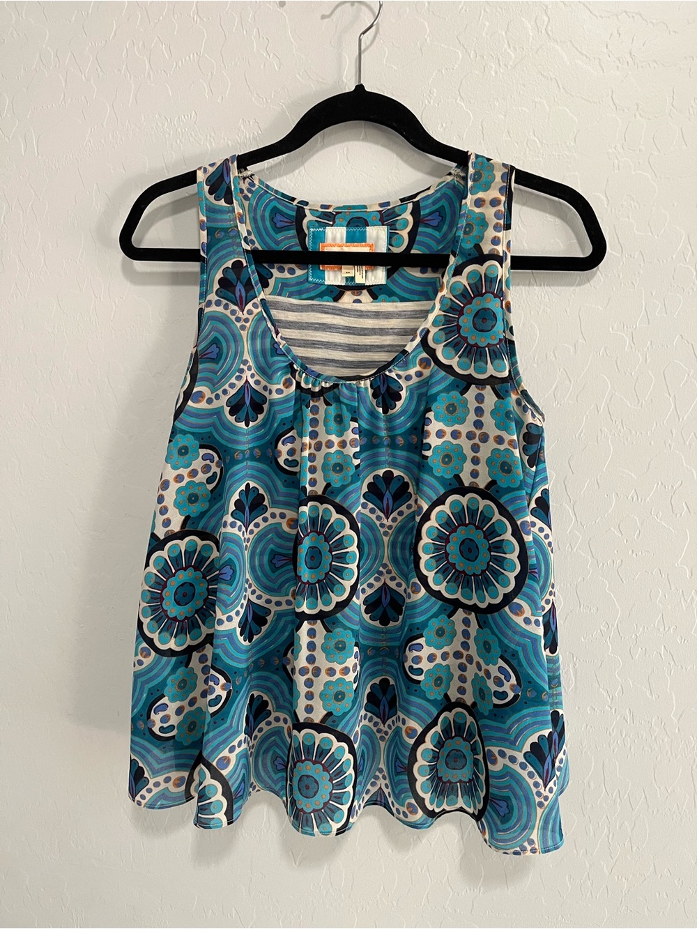 Anthropologie Blue Teal Floral Tank Top - Women's Sleeveless Blouse